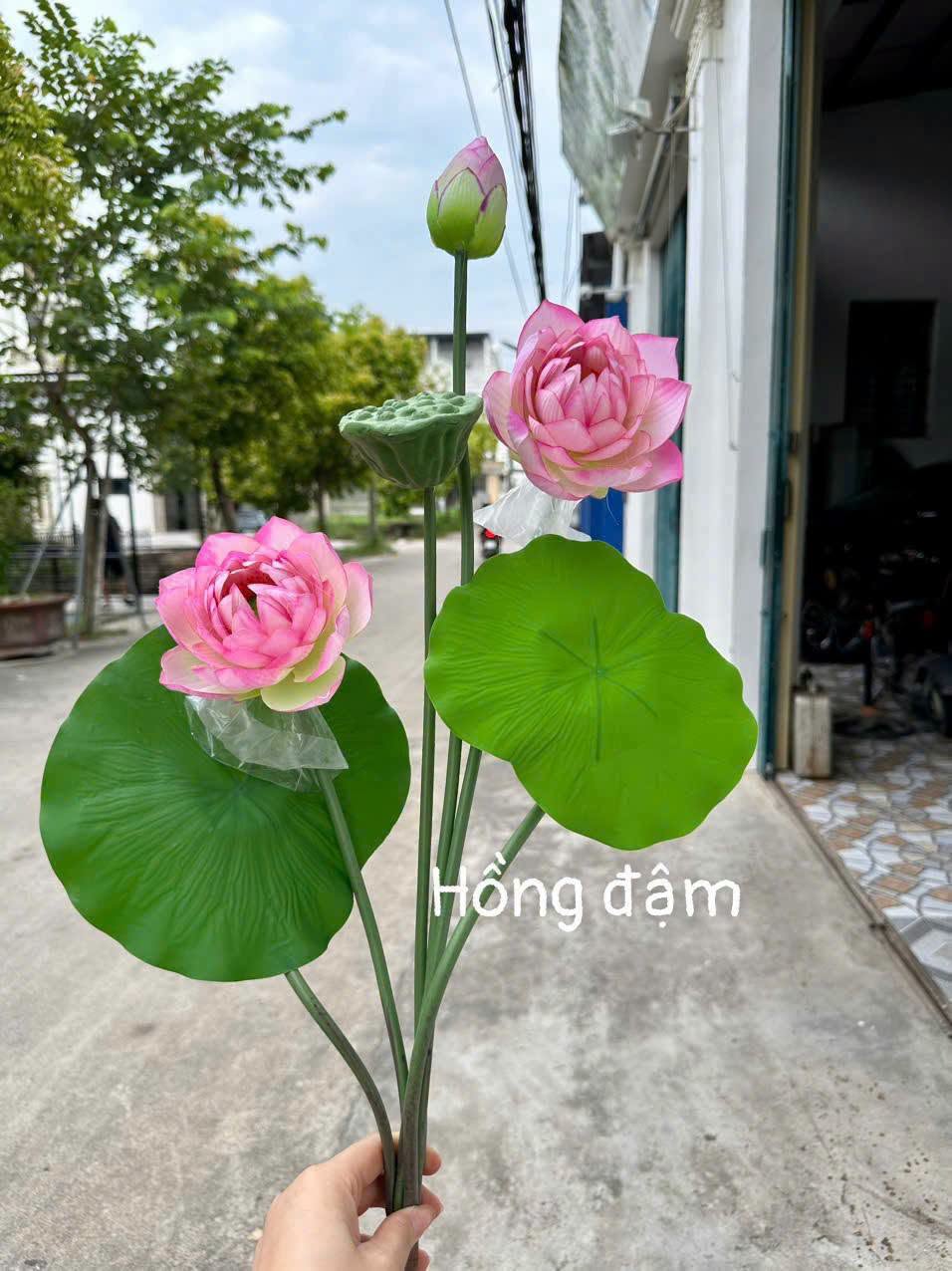 Cụm Sen lụa 6 chi tiết mẫu cao cấp 70cm